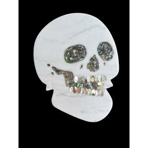 Halloween Skull Marble Platter With Inlaid Mother of Pearl Charcuterie